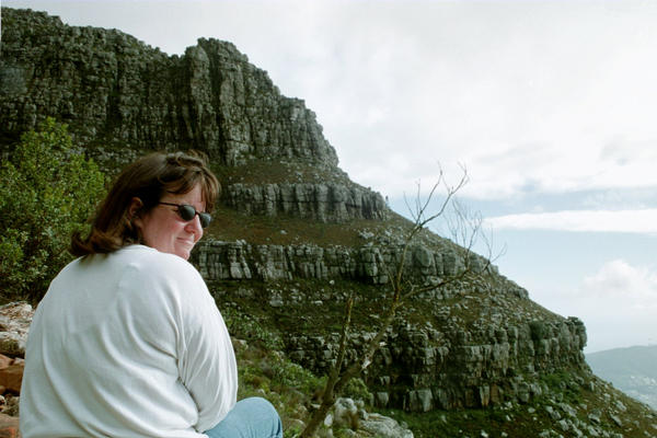 Helen climbing Table Mountain